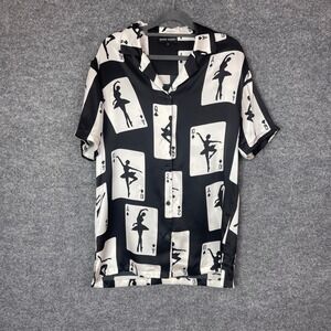 Saint Perry $228 100% Silk Ballerina Playing Cards Shirt Black White Small S
